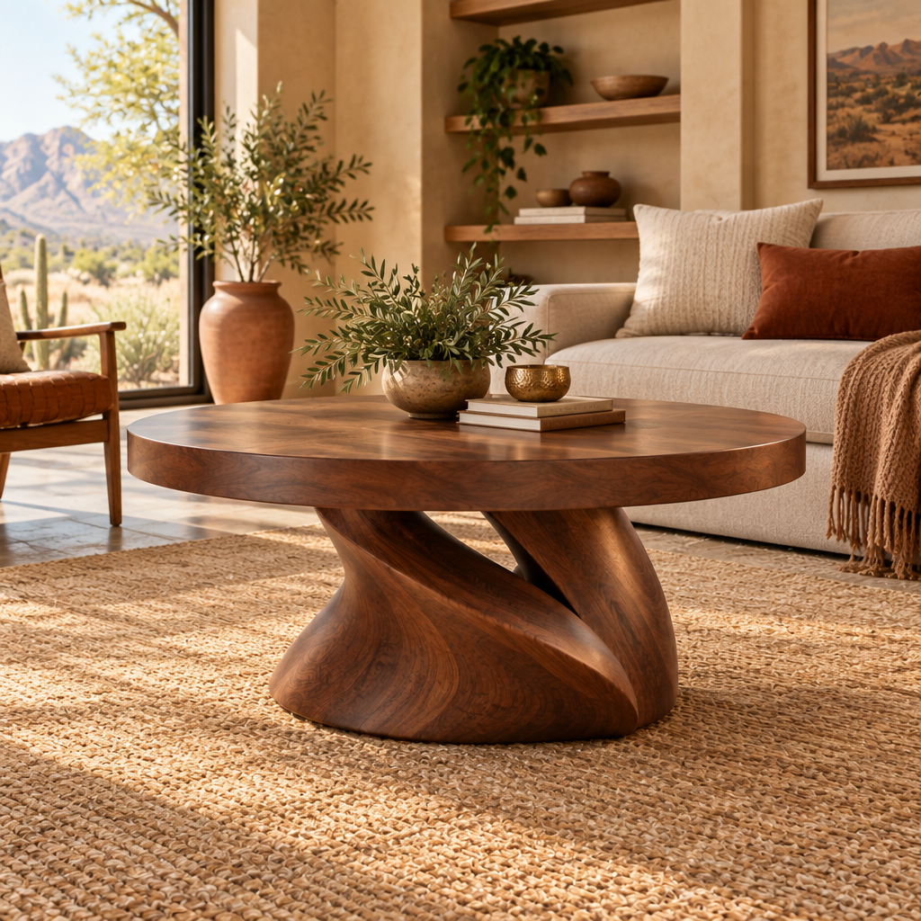 Mojave Sculpted Round Coffee Table side view
