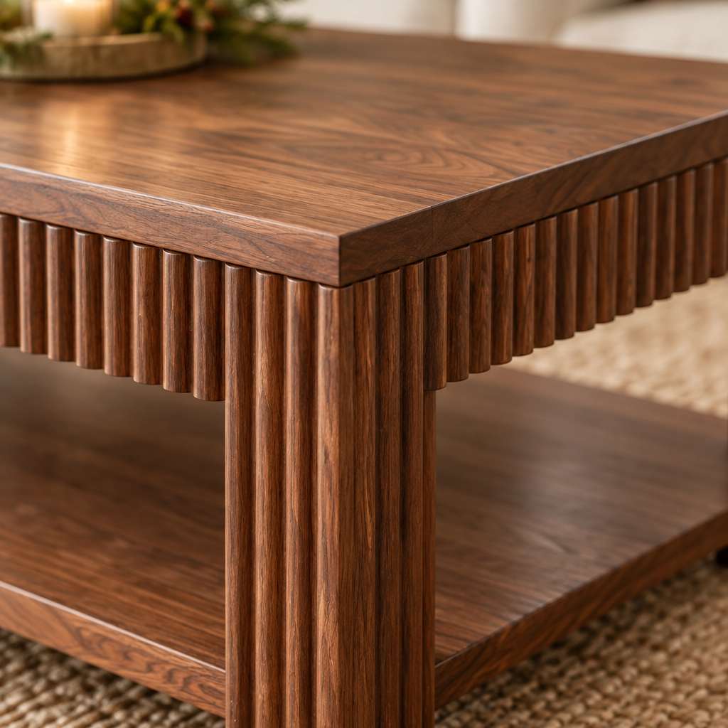 Halden Fluted Coffee Table wood grain and joinery close-up