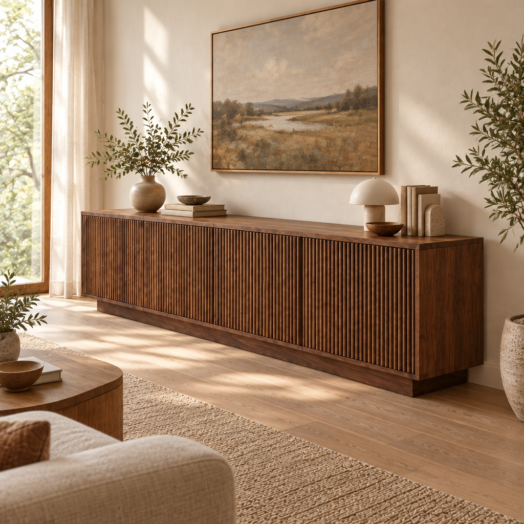 Halden Fluted Media Console side view