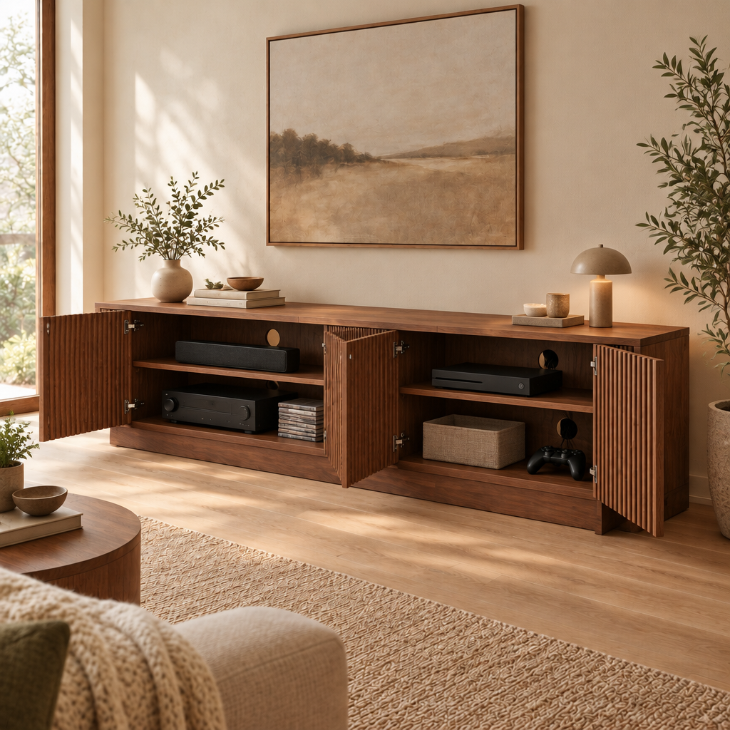 Halden Fluted Media Console in use