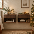 Halden Fluted Nightstands, Set of 2 in a Christmas living room