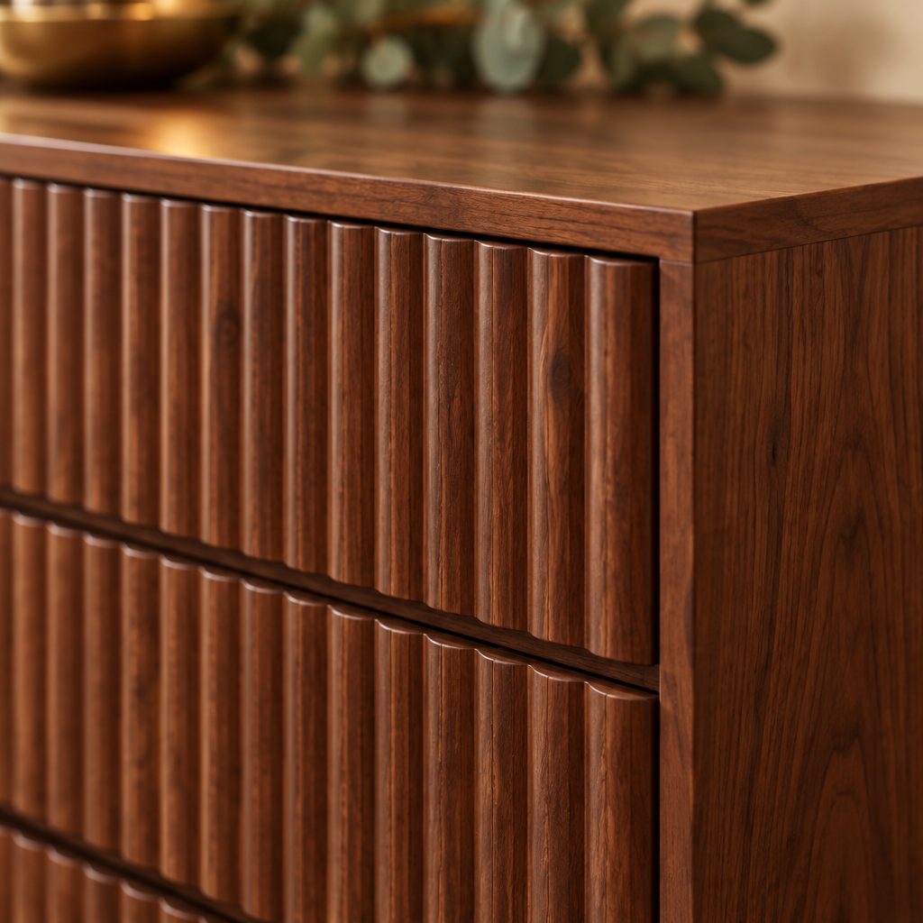 Halden Fluted 6-Drawer Dresser wood grain and joinery close-up