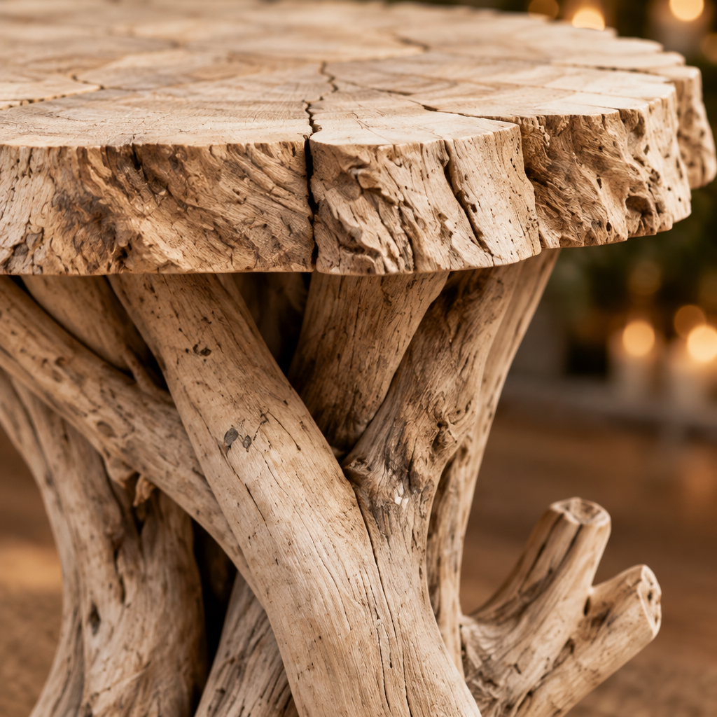 Tidewood Driftwood Root Side Table wood grain and joinery close-up