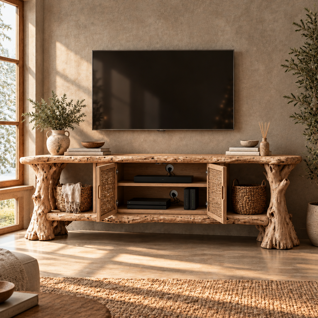 Tidewood Driftwood Media Console in use