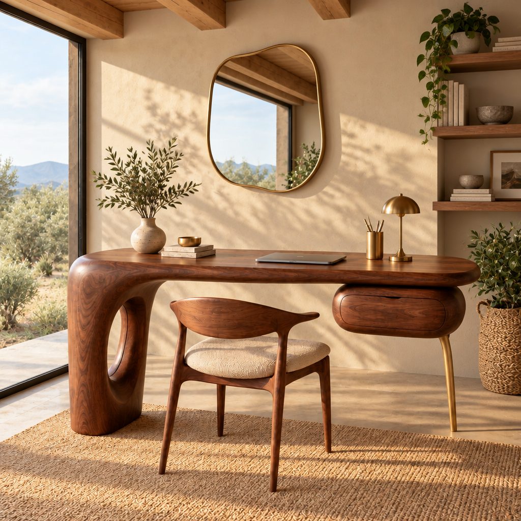 Mojave Sculpted Writing Desk in a living room