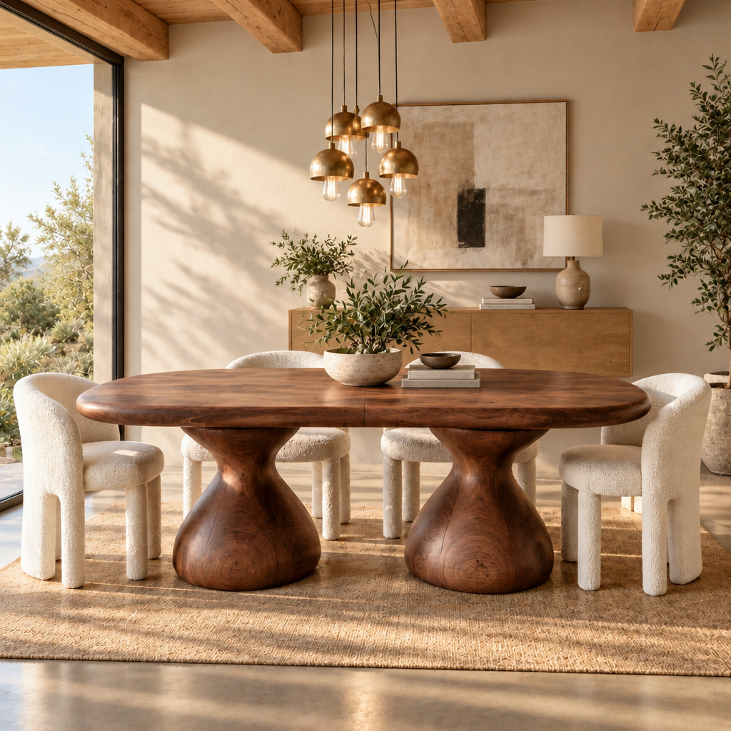 Mojave Sculpted Dining Table in a living room