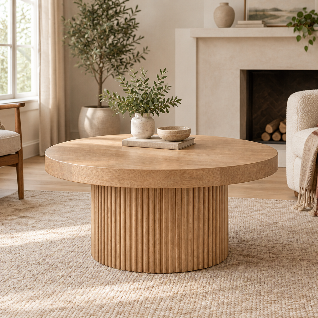 Sora Round Pedestal Coffee Table in Natural Oak finish