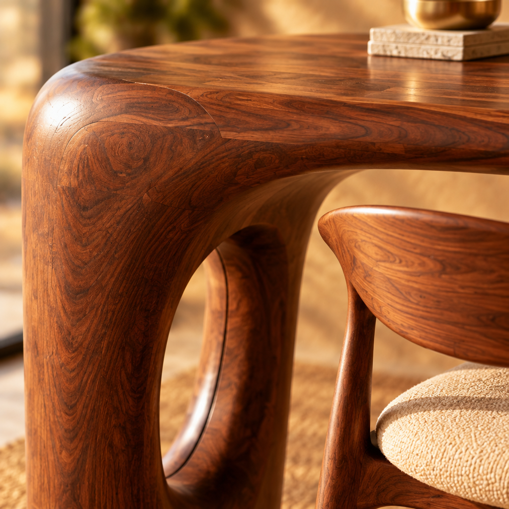 Mojave Sculpted Writing Desk wood grain and joinery close-up