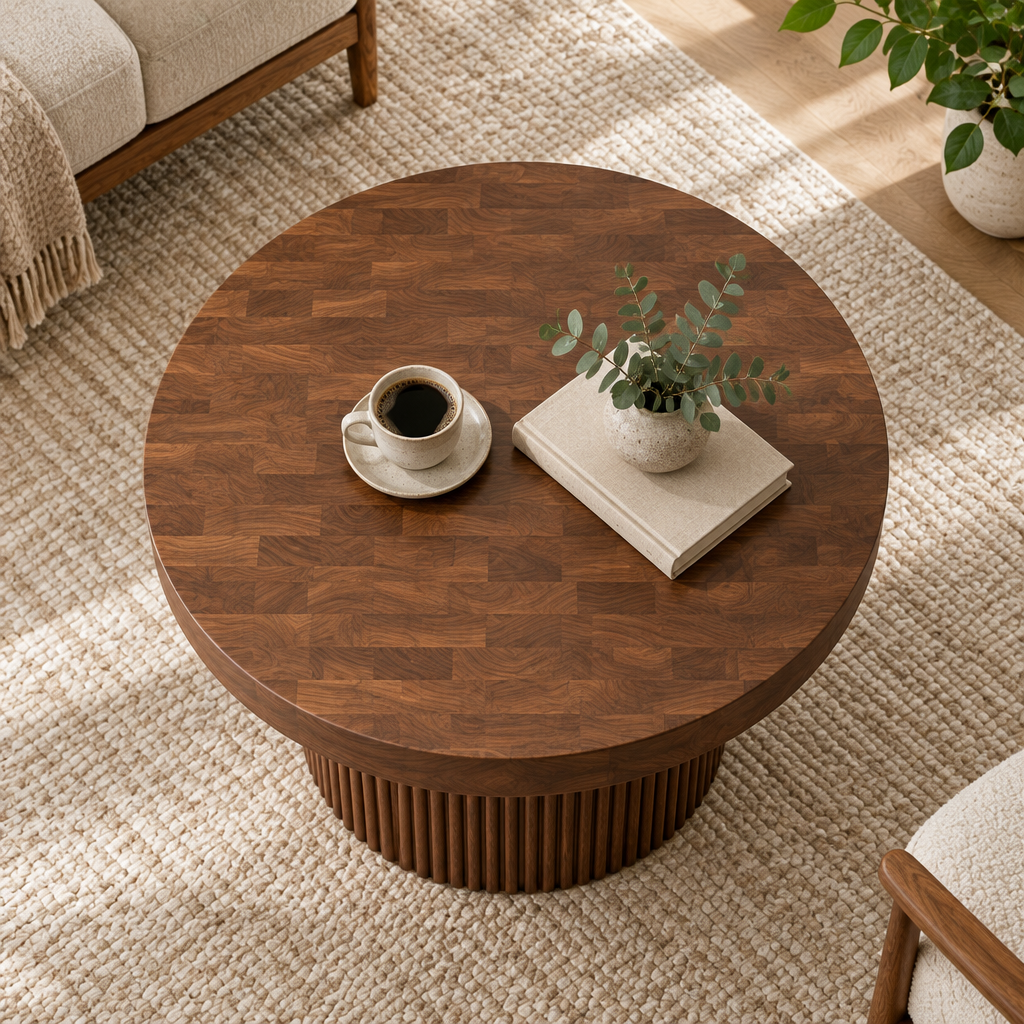 Sora Round Pedestal Coffee Table in use