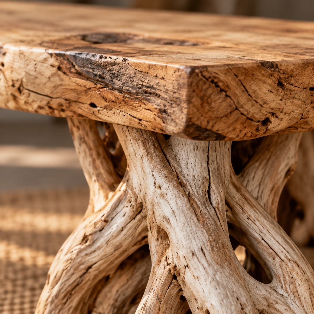 Tidewood Driftwood Entry Bench wood grain and joinery close-up