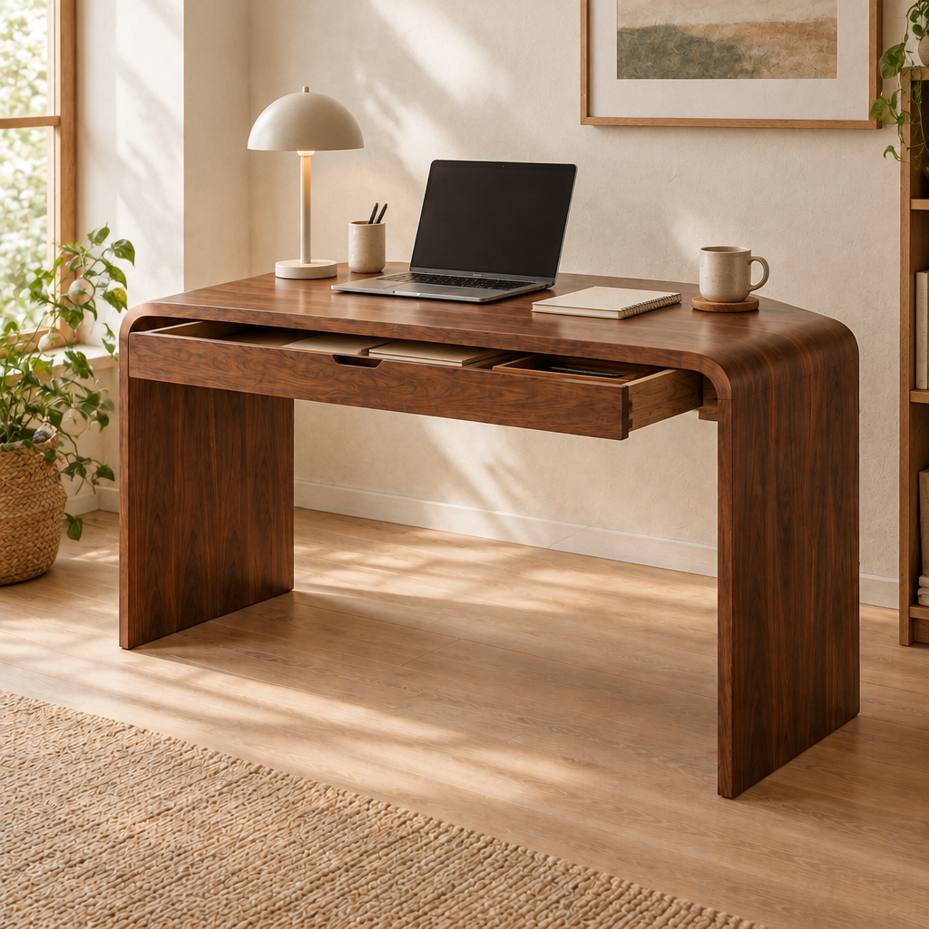 Sora Curved Writing Desk in use