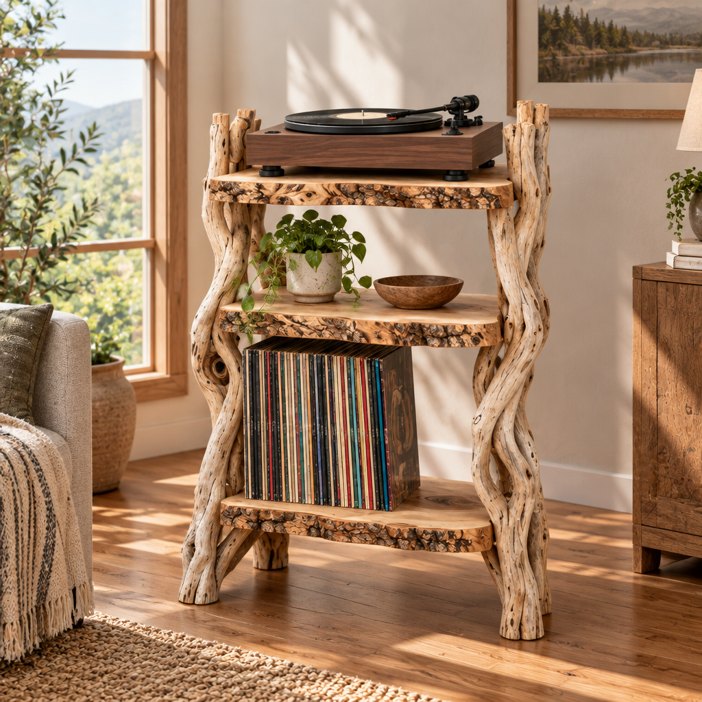 Tidewood Driftwood Record Stand side view
