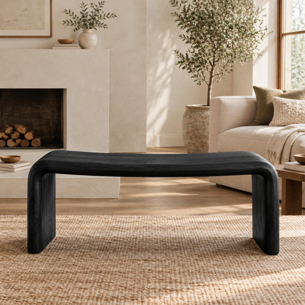 Sora Curved Bench in Ebonized Black finish