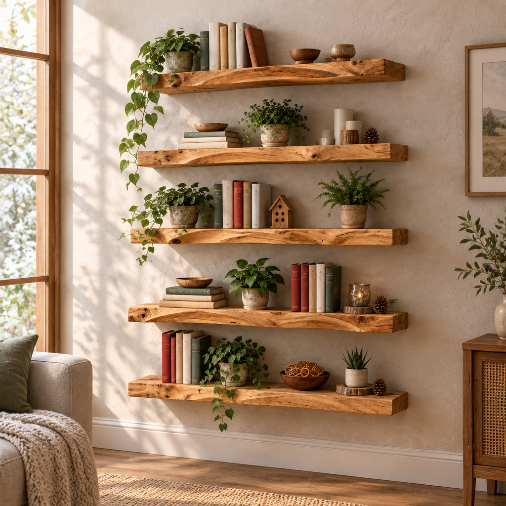 Tidewood Live-Edge Floating Shelf Wall Set side view