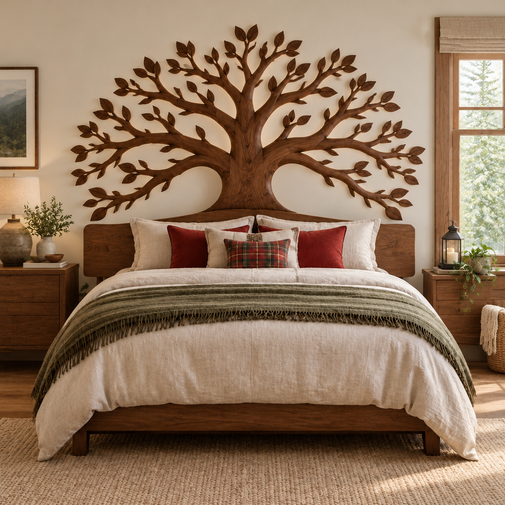Rowan Tree Branch Headboard in a living room