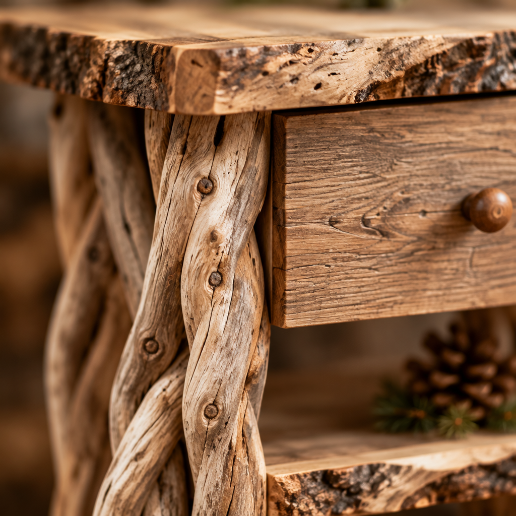 Tidewood Driftwood Nightstands, Set of 2 wood grain and joinery close-up