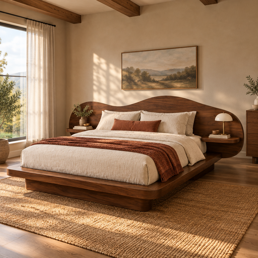 Mojave Wave Bed with Sculpted Headboard side view