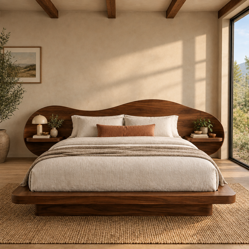Mojave Wave Bed with Sculpted Headboard in use