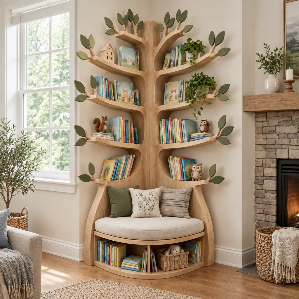 Rowan Kids Tree Reading Nook in Natural Oak finish