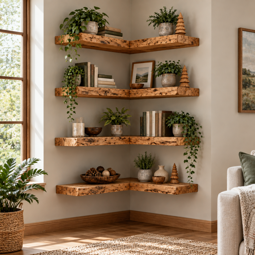 Tidewood Live-Edge Corner Shelf Set side view