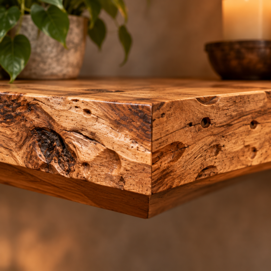 Tidewood Live-Edge Corner Shelf Set wood grain and joinery close-up