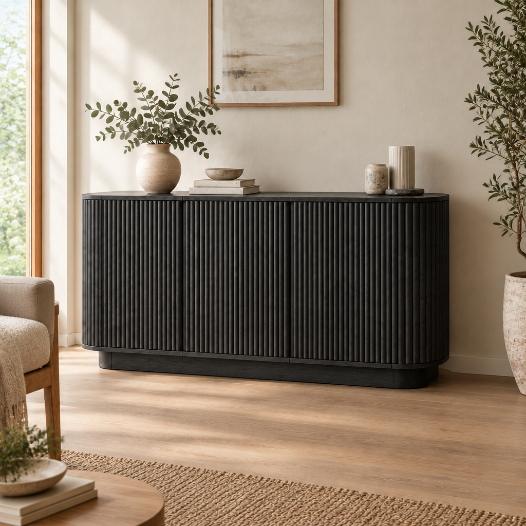 Sora Curved Sideboard in Ebonized Black finish