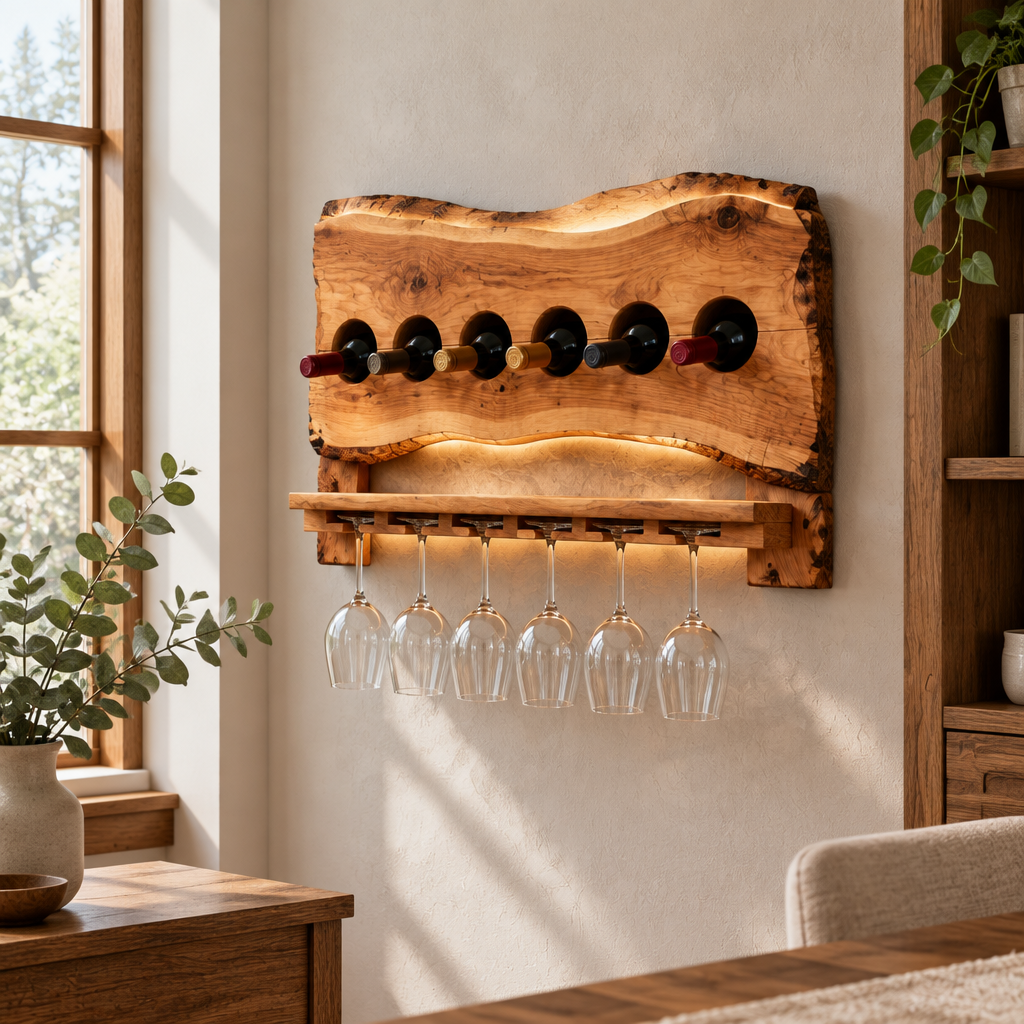 Tidewood Live-Edge Floating Wine Shelf side view