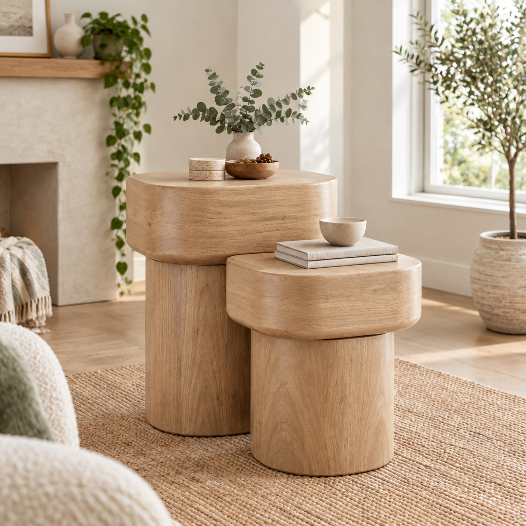 Mesa Stacked Block Side Tables in Natural Oak finish