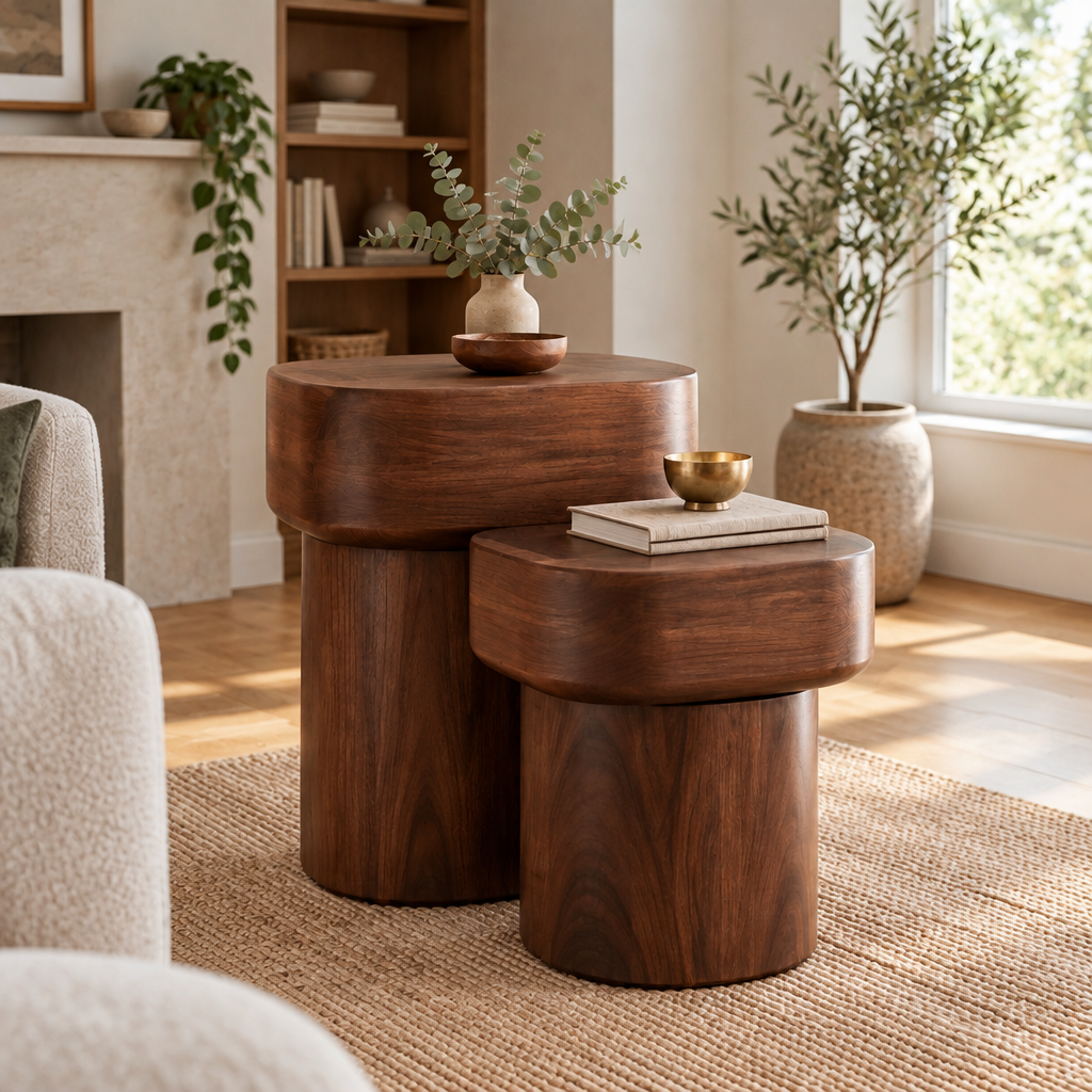 Mesa Stacked Block Side Tables in a living room