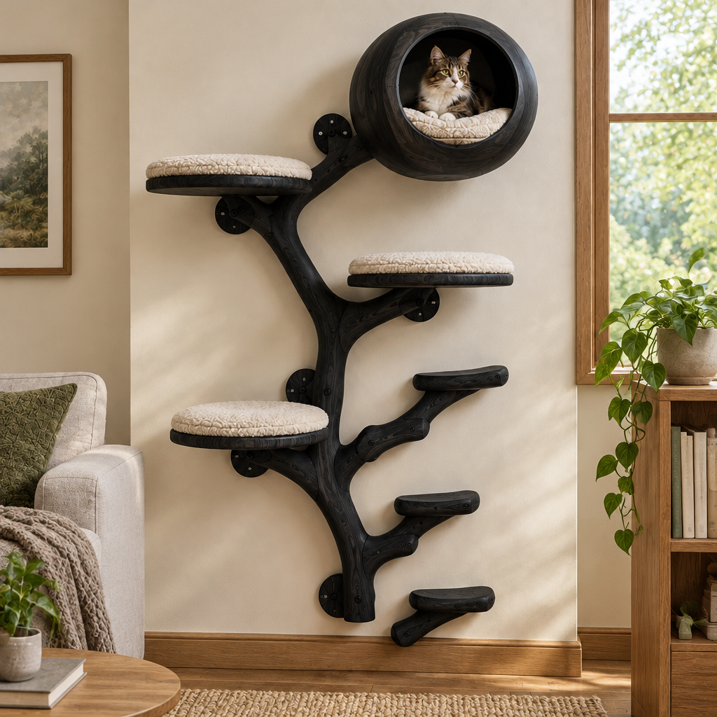 Rowan Branch Cat Wall Set in Ebonized Black finish