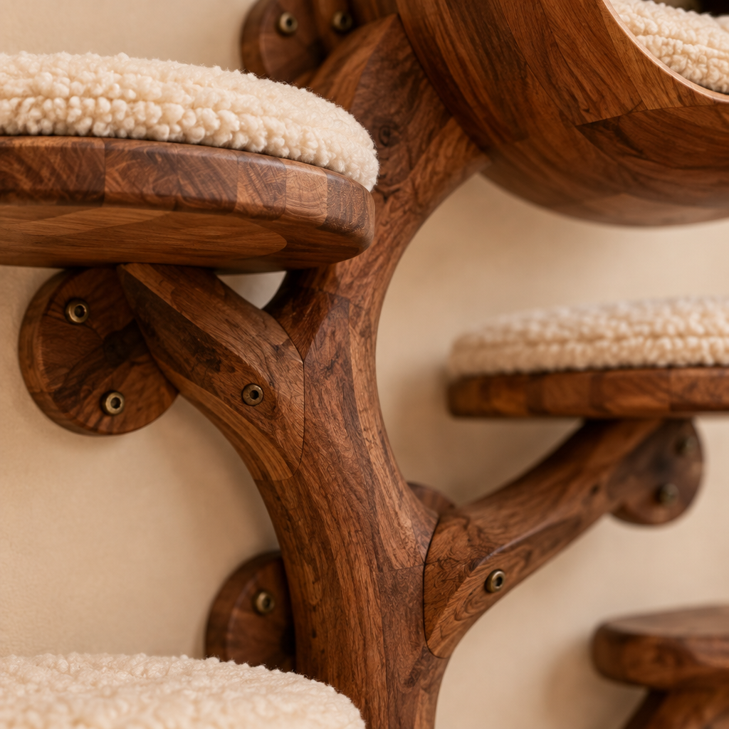 Rowan Branch Cat Wall Set wood grain and joinery close-up