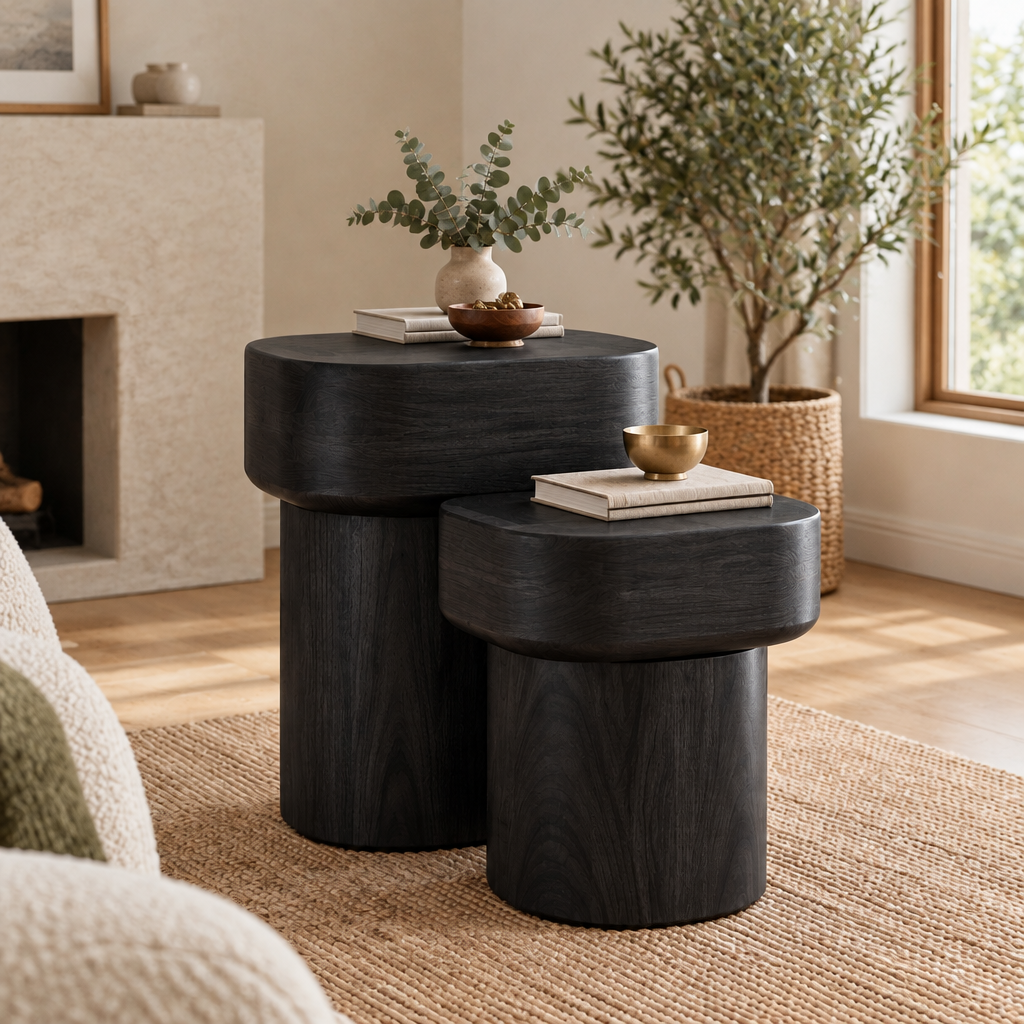 Mesa Stacked Block Side Tables in Ebonized Black finish