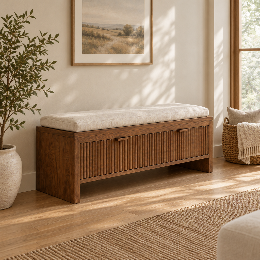Halden Storage Entry Bench side view