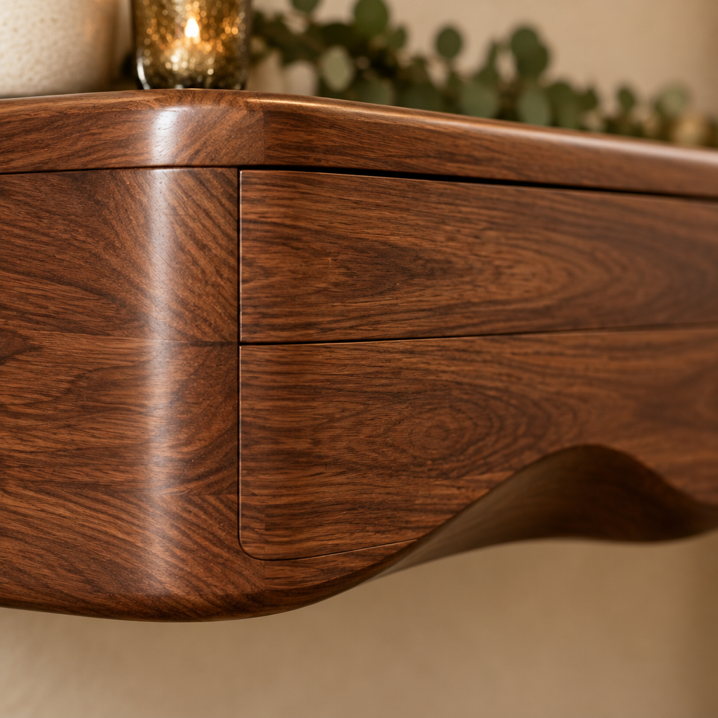 Mesa Floating Wall Console wood grain and joinery close-up