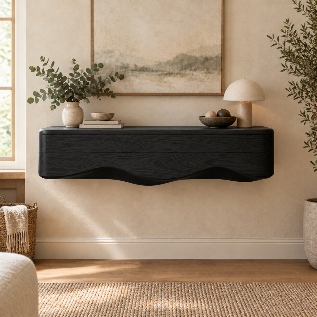 Mesa Floating Wall Console in Ebonized Black finish