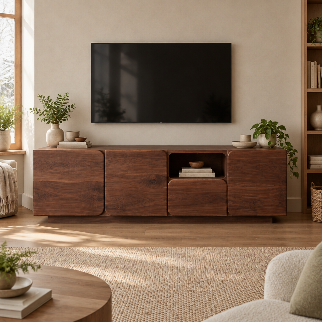 Mesa Block Media Console in a living room