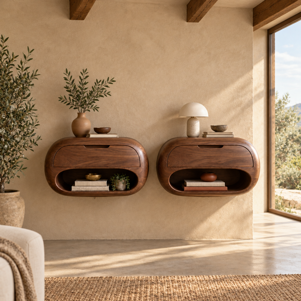 Mojave Pebble Nightstands, Set of 2 in a living room