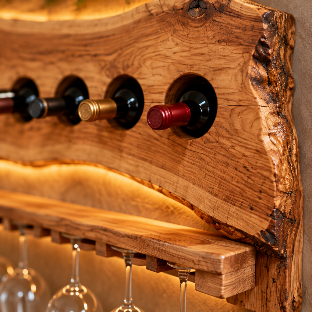 Tidewood Live-Edge Floating Wine Shelf wood grain and joinery close-up