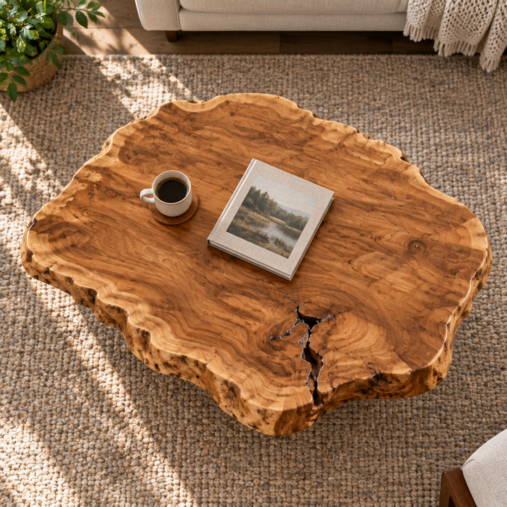 Tidewood Live-Edge Slab Coffee Table in use