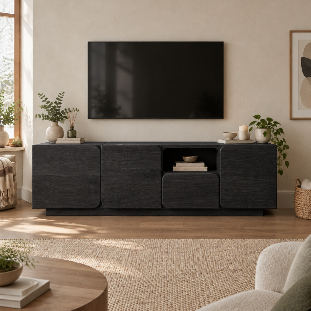 Mesa Block Media Console in Ebonized Black finish
