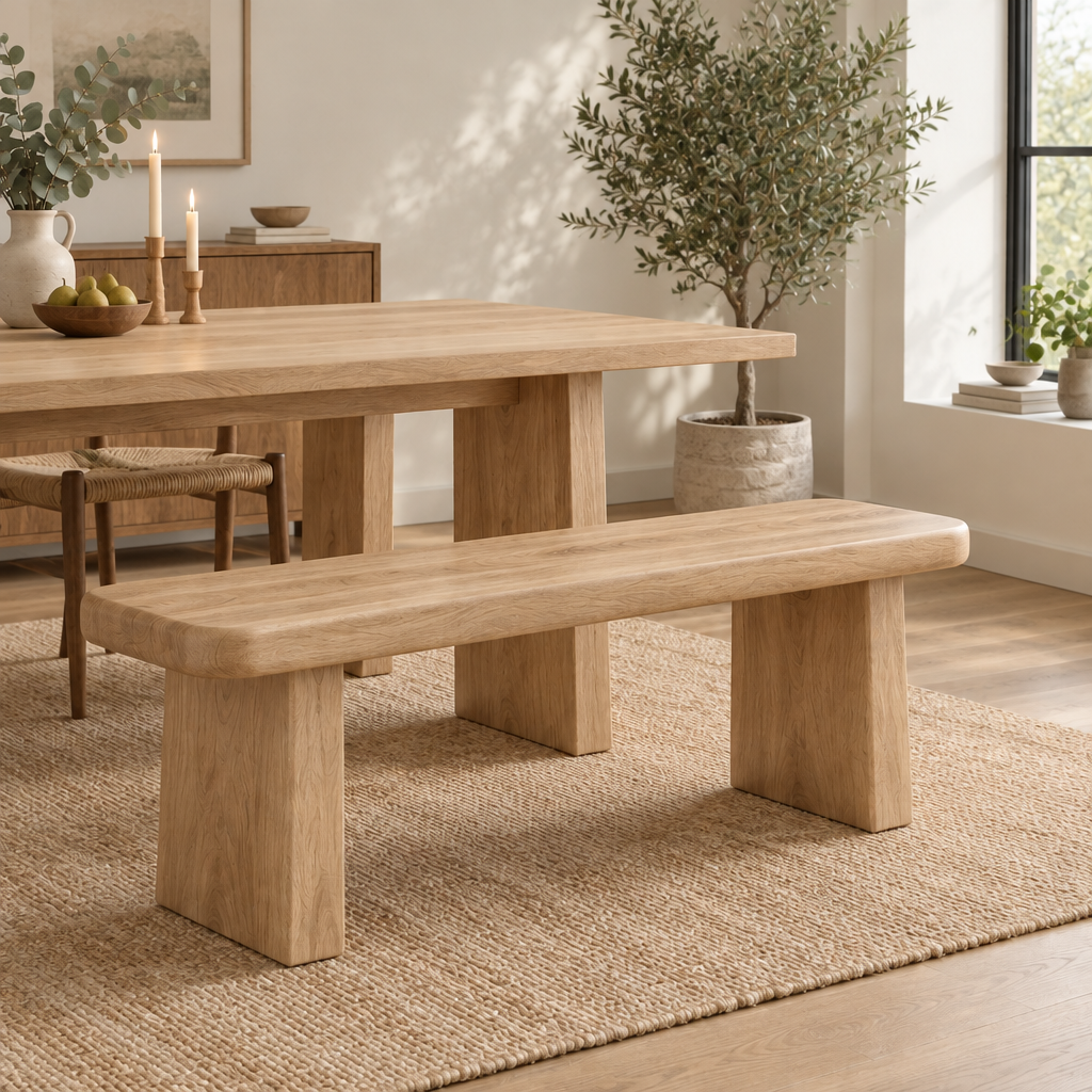 Mesa Carved Dining Bench in Natural Oak finish