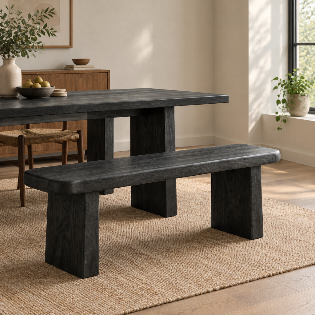 Mesa Carved Dining Bench in Ebonized Black finish