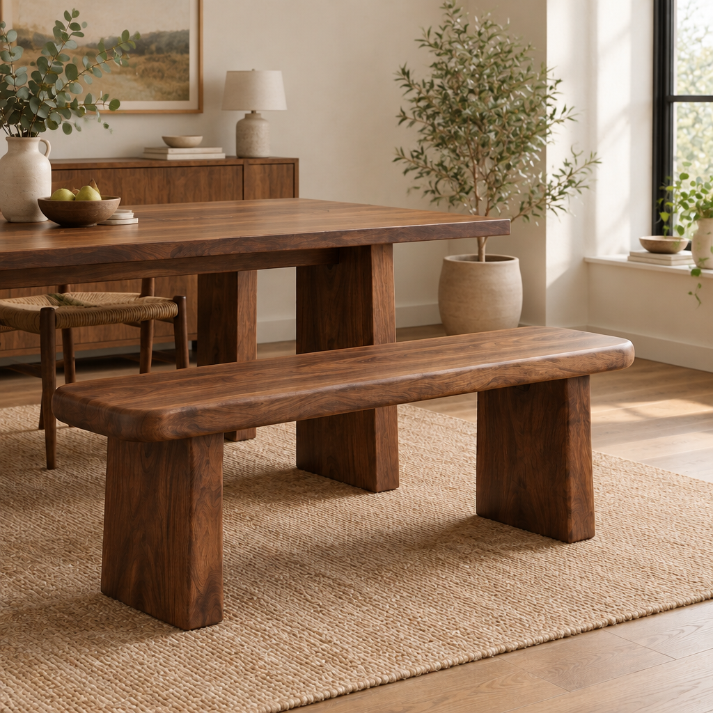 Mesa Carved Dining Bench in a living room