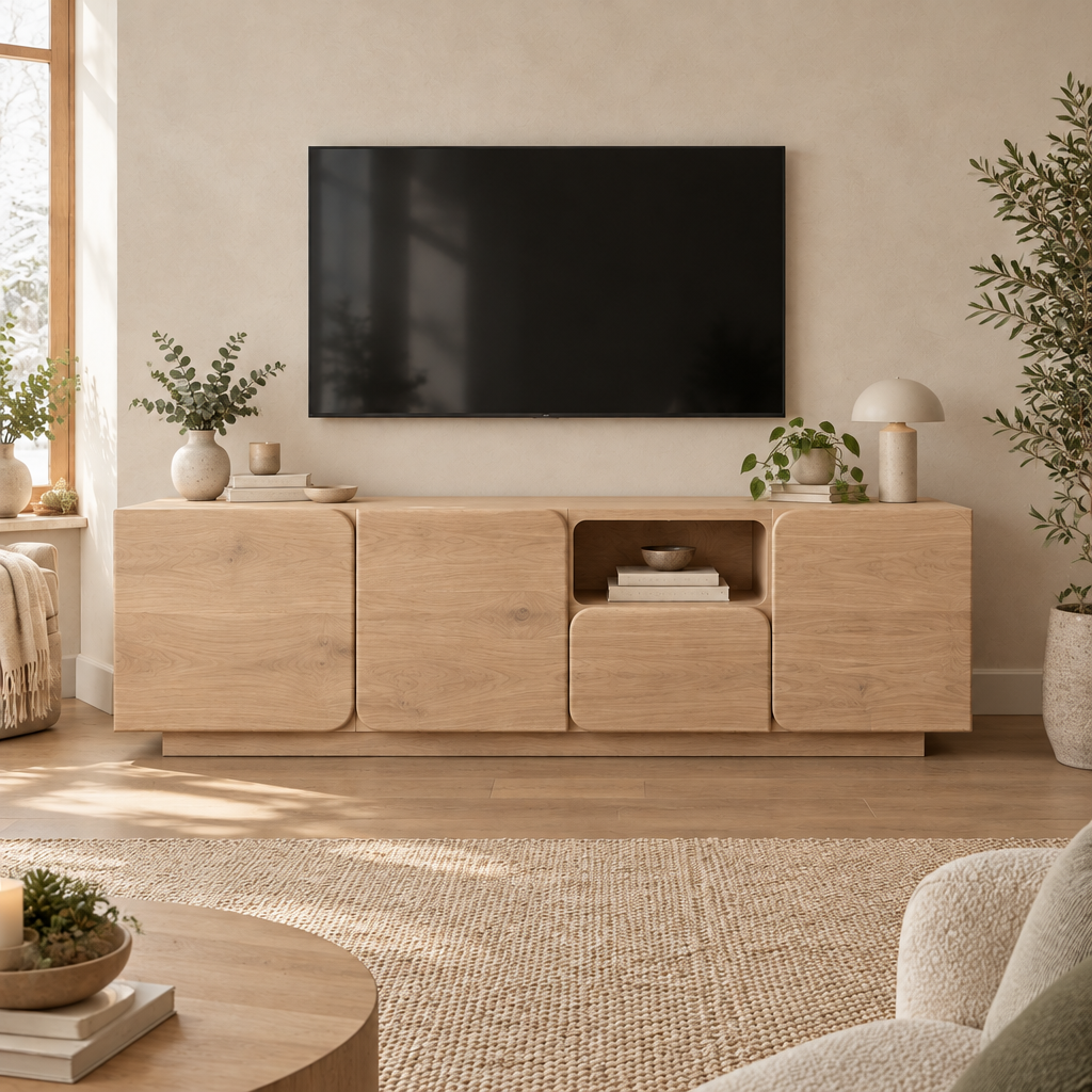 Mesa Block Media Console in Natural Oak finish