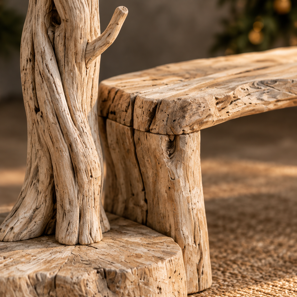 Tidewood Standing Driftwood Coat Tree wood grain and joinery close-up