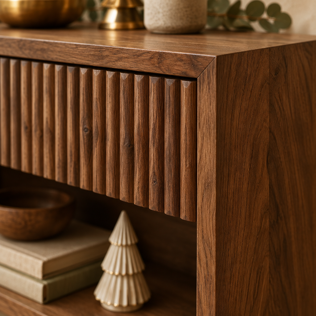 Halden Fluted Nightstands, Set of 2 wood grain and joinery close-up