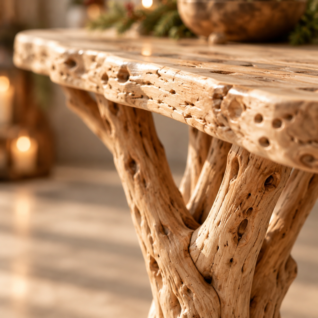 Tidewood Slab Desk with Branch Legs wood grain and joinery close-up