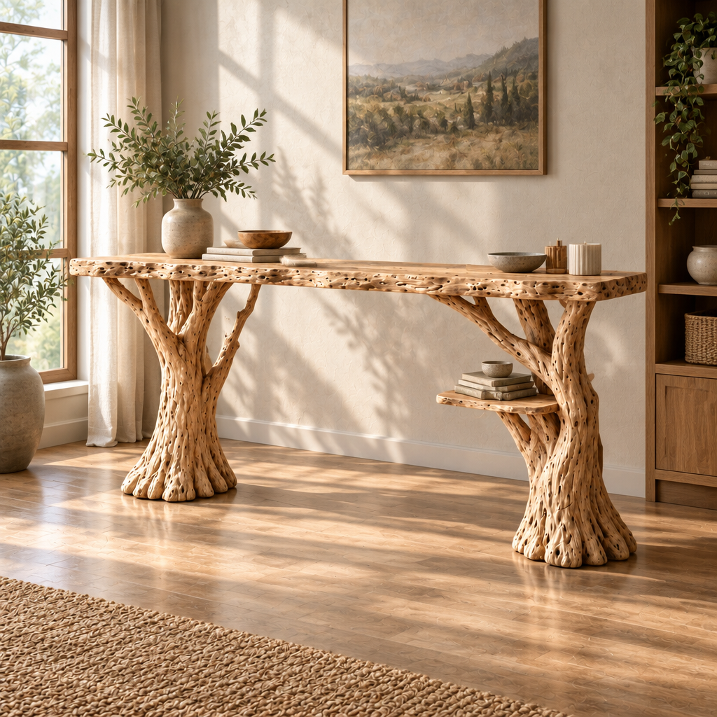Tidewood Slab Desk with Branch Legs side view