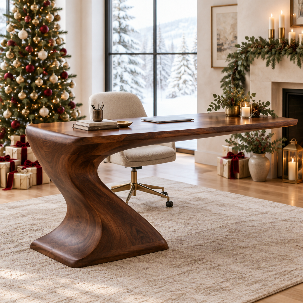 Atelier Cantilever Sculpted Desk in a Christmas home