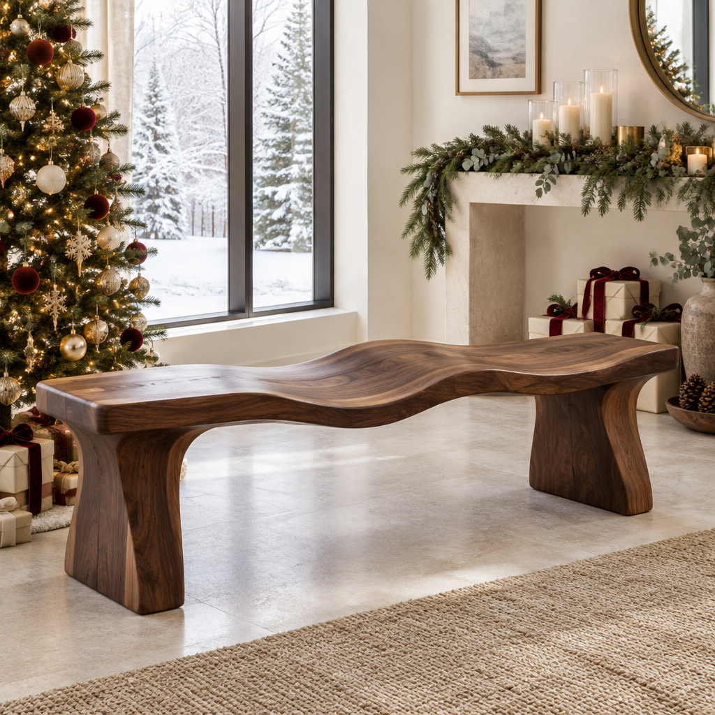 Atelier Wave Entry Bench in a Christmas home